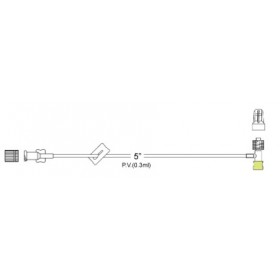 Item# BC598 MiniBore Extension Set, female luer-lock, slide clamp, latex free injectable T-connector, spin-lock 50/CS